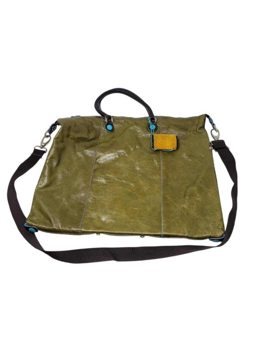 Gabs Italian Leather Convertible Handbag Removable Strap Green Leather Tweed